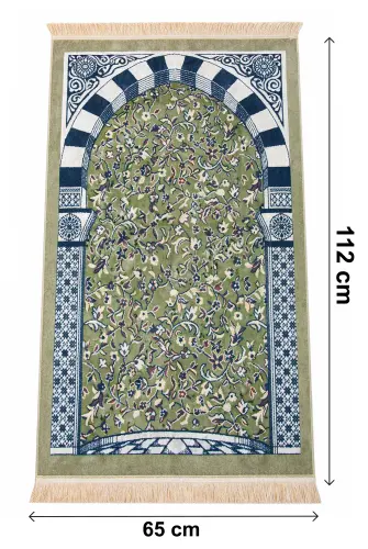 Taşınabilir Çantalı Ravza Desenli Kadife Seccade - Yeşil - 7