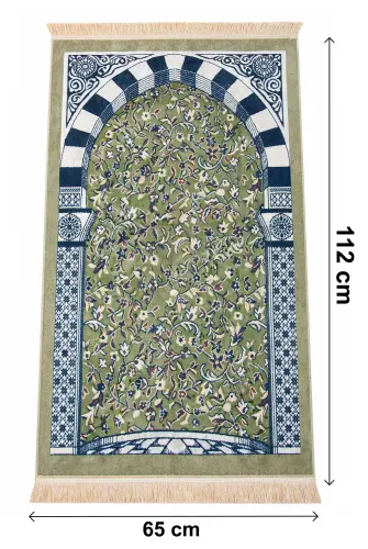 Taşınabilir Çantalı Ravza Desenli Kadife Seccade - Yeşil - 7