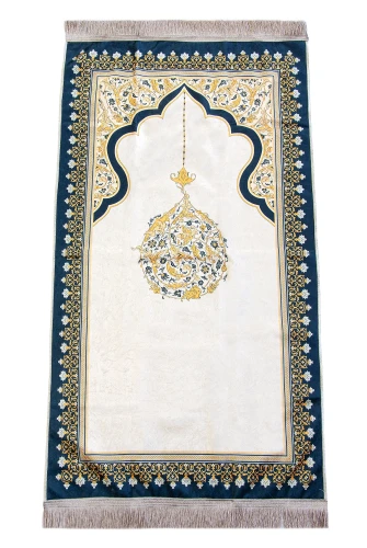 Taşınabilir Keseli Mihrap Desenli İpek Dokulu Kadife Seccade Sarı - 6