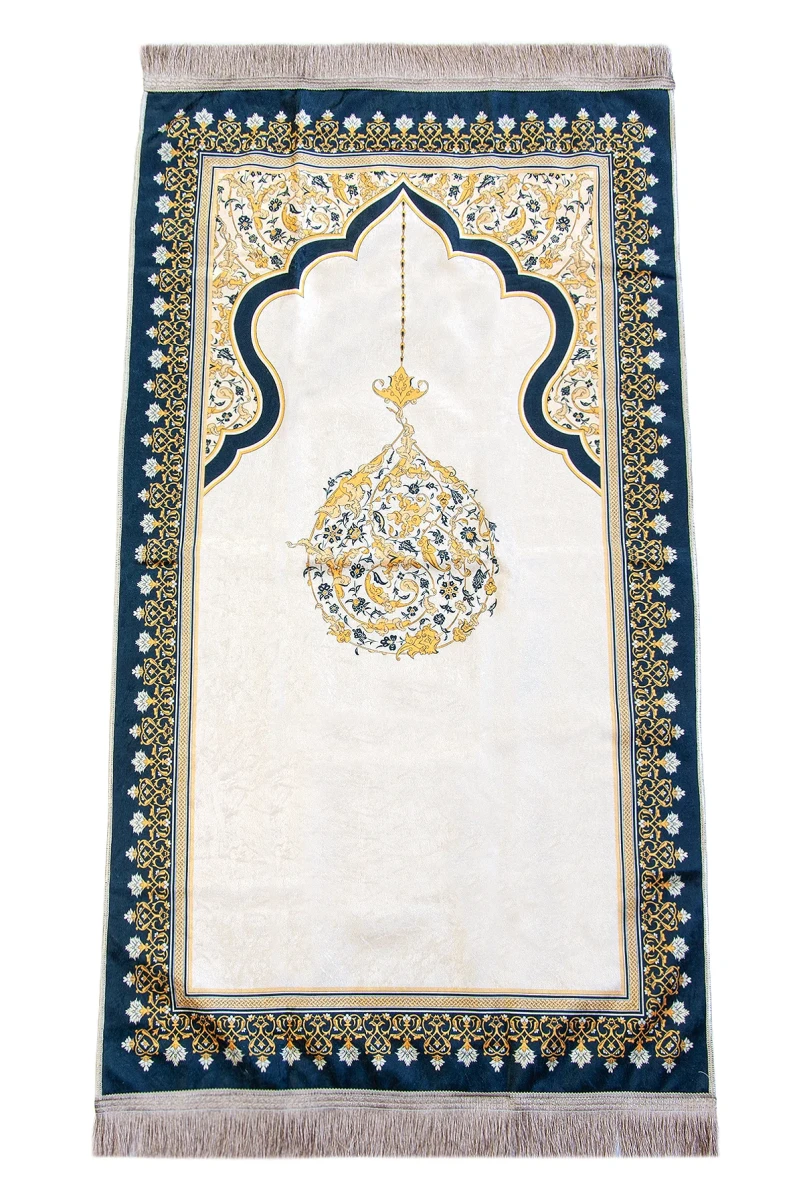 Taşınabilir Keseli Mihrap Desenli İpek Dokulu Kadife Seccade Sarı - 6