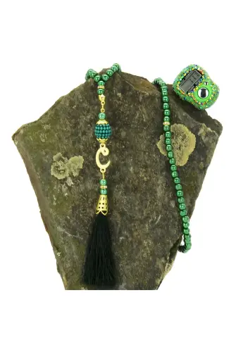 Taşlı Zikirmatik - İnci Tesbihli Hediyelik Set - Yeşil Renk - ihvanonline (1)