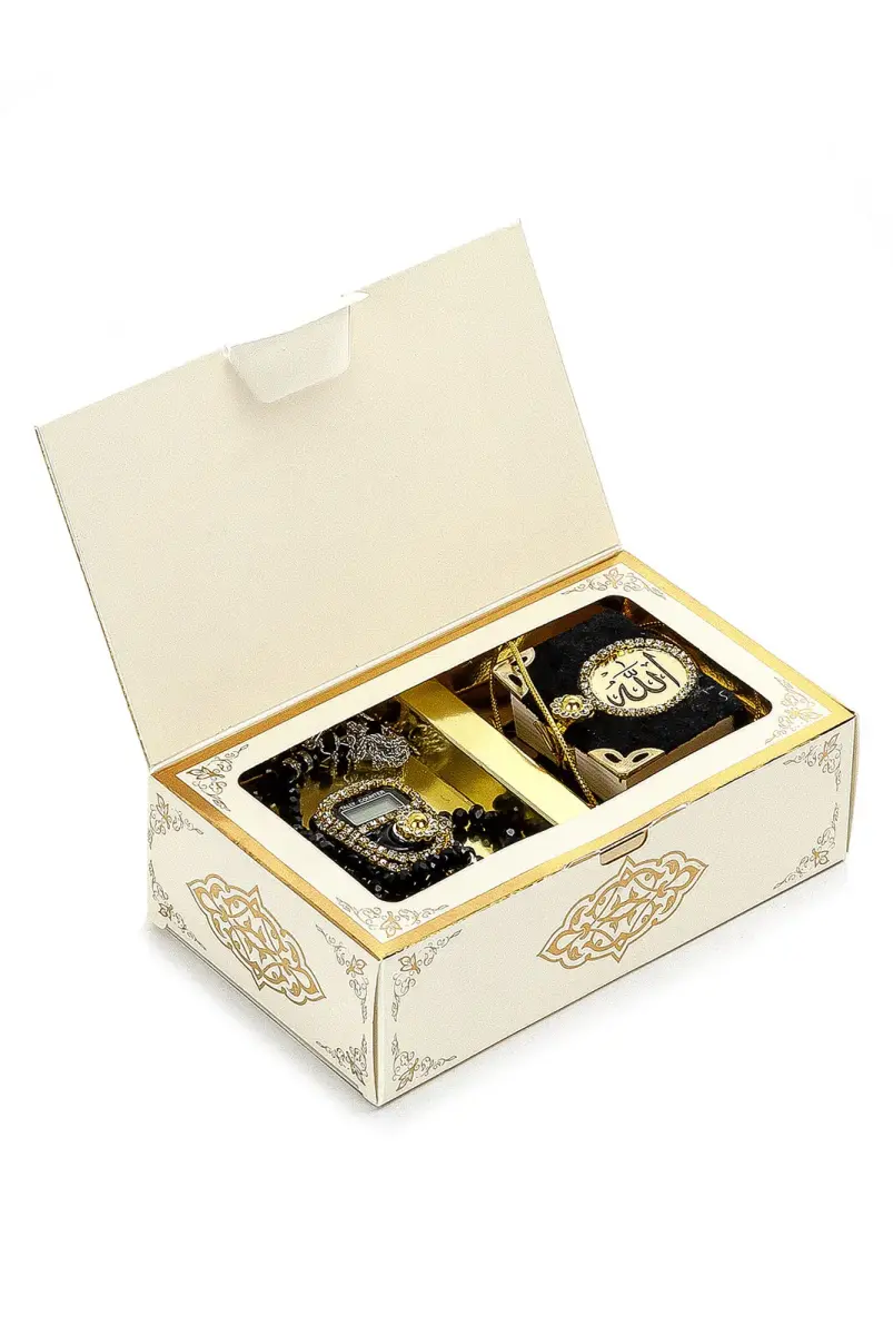 Taşlı Zikirmatik - Mini Kuran - Kristal Taş Tesbihli Hediyelik Set - Siyah Renk - 1