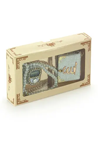 Taşlı Zikirmatik ve İnci Tesbihli Mini Kadife Kuranı Kerim Seti Mevlüt Hediyesi - Beyaz - İhvan (1)