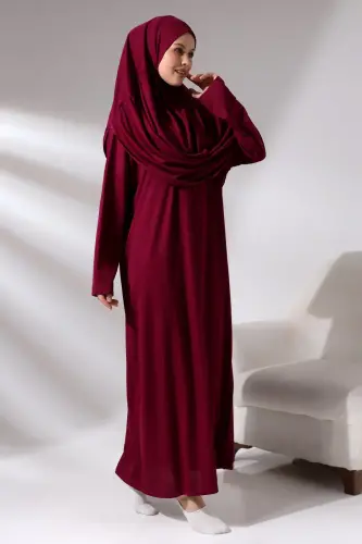 Tek Parça Namaz Elbisesi - Fuşya - 5015 - 6