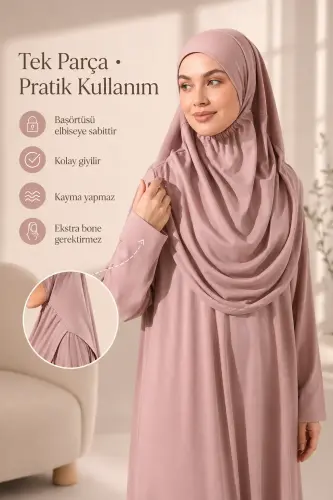 Tek Parça Namaz Elbisesi - Gül Kurusu - 5015 - 3