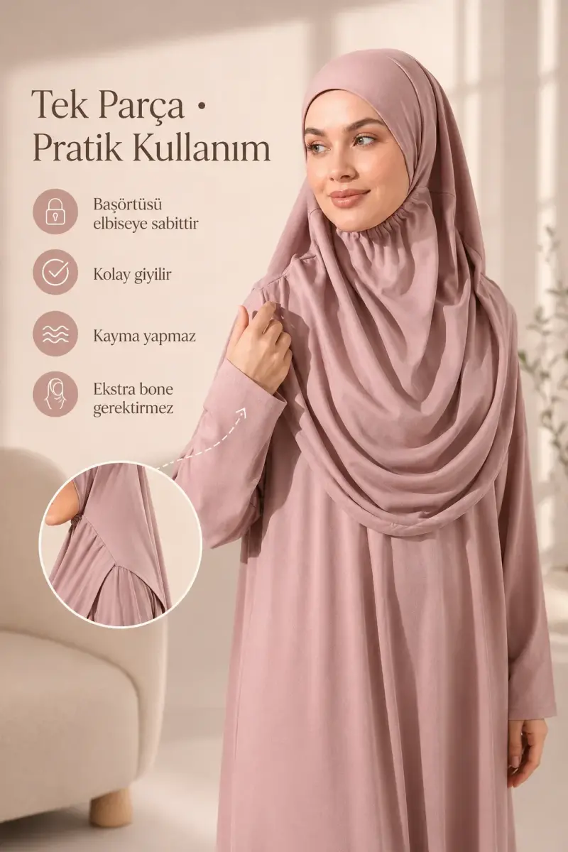Tek Parça Namaz Elbisesi - Gül Kurusu - 5015 - 3