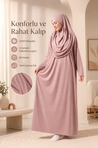 Tek Parça Namaz Elbisesi - Gül Kurusu - 5015 - 5