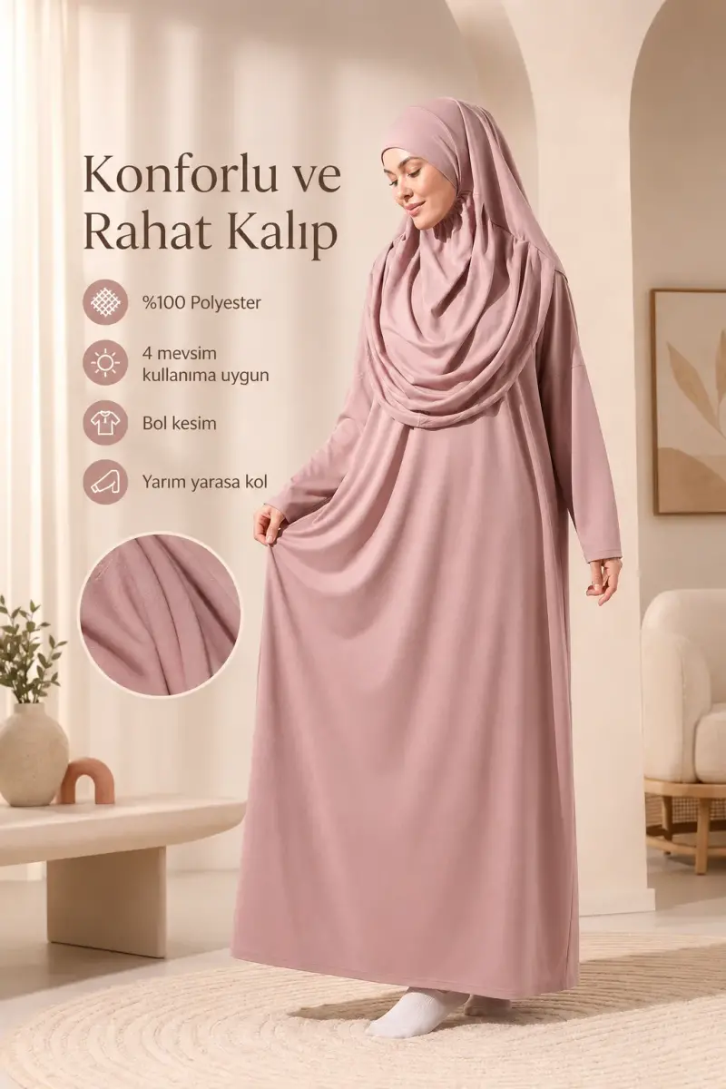 Tek Parça Namaz Elbisesi - Gül Kurusu - 5015 - 5