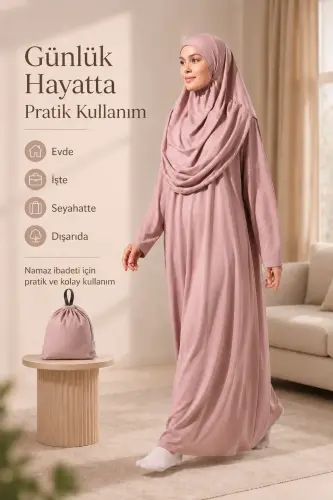 Tek Parça Namaz Elbisesi - Gül Kurusu - 5015 - 6