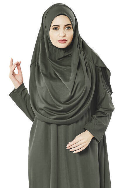 Tek Parça Namaz Elbisesi - Haki - 5015 & Seccade & Zikirmatik - Üçlü Takım - Thumbnail