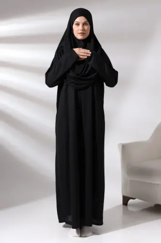 Tek Parça Namaz Elbisesi - Seccade - Tesbih - İbadet Seti - Siyah - 5