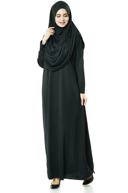 Tek Parça Namaz Elbisesi - Siyah - 5015 ve Seccade ve Zikirmatik - Üçlü Takım - Thumbnail