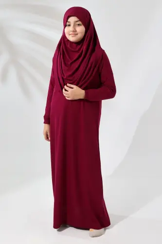 Tek Parça Pratik Başörtülü Çocuk Namaz Elbisesi Fuşya - 4