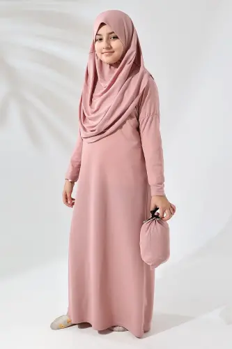 Tek Parça Pratik Başörtülü Çocuk Namaz Elbisesi Gül Kurusu - ihvanonline (1)