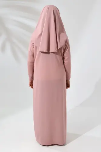 Tek Parça Pratik Başörtülü Çocuk Namaz Elbisesi Gül Kurusu - 7