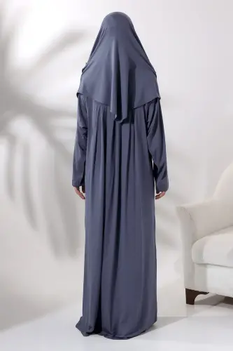 Tek Parça Pratik Başörtülü Robalı Namaz Elbisesi 8015 Antrasit - 3