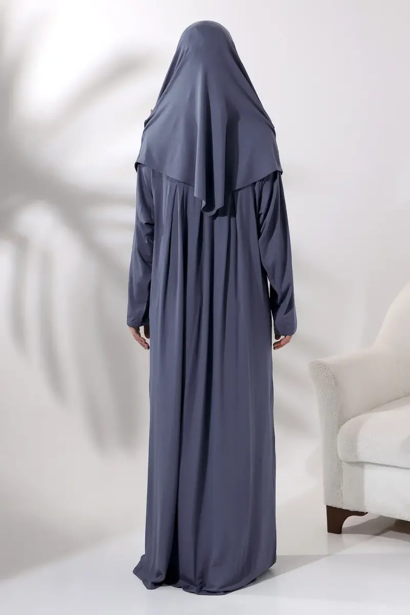 Tek Parça Pratik Başörtülü Robalı Namaz Elbisesi 8015 Antrasit - 3