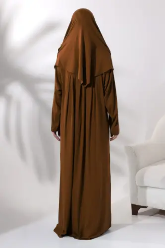 Tek Parça Pratik Başörtülü Robalı Namaz Elbisesi 8015 Kiremit - 3