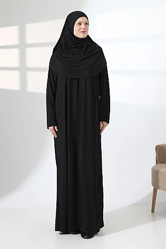 Tek Parça Pratik Başörtülü Robalı Namaz Elbisesi 8015 Siyah - ihvanonline (1)