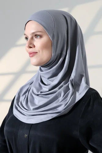 Tek Parça Pratik Namaz Başörtüsü, Hazır Geçmeli Tesettür Şal - Gri 
