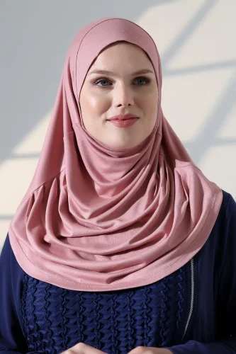 Tek Parça Pratik Namaz Başörtüsü, Hazır Geçmeli Tesettür Şal - Pembe 