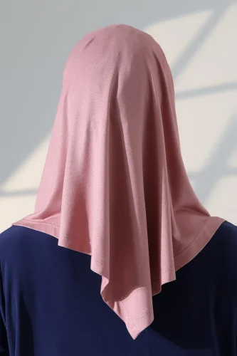 Tek Parça Pratik Namaz Başörtüsü, Hazır Geçmeli Tesettür Şal - Pembe - 8