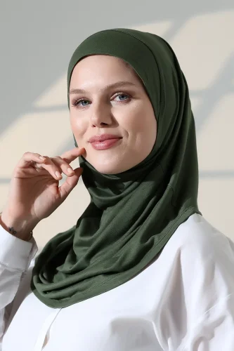 Tek Parça Pratik Namaz Başörtüsü, Hazır Geçmeli Tesettür Şal - Yeşil - 4