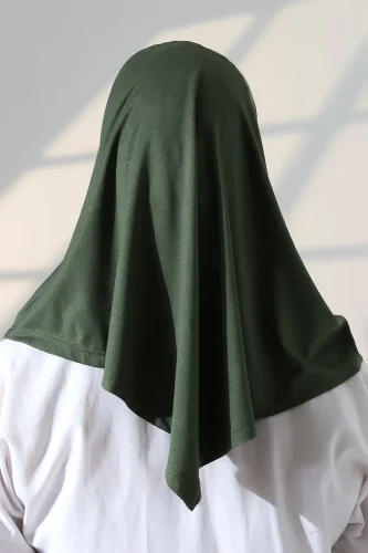 Tek Parça Pratik Namaz Başörtüsü, Hazır Geçmeli Tesettür Şal - Yeşil - 8