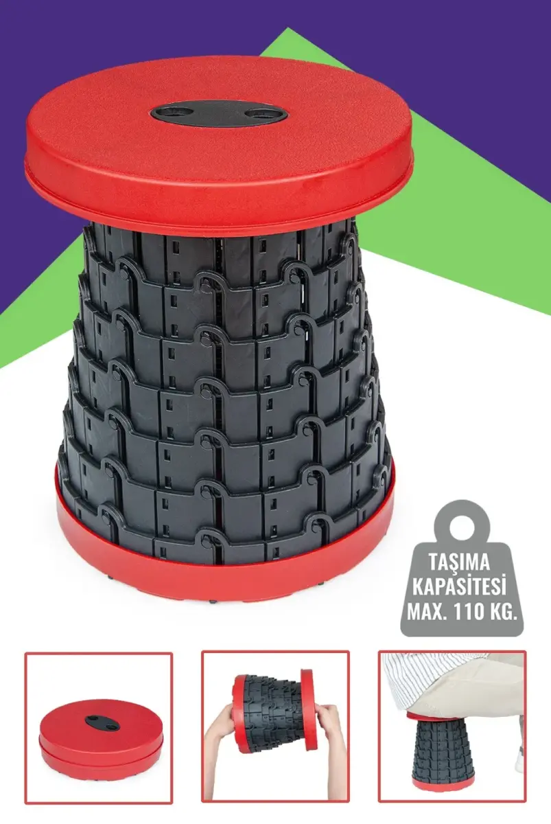 Teleskopik Katlanabilir Kolay Taşınabilir Akordiyon Tabure Banyo Kamp Taburesi - 2