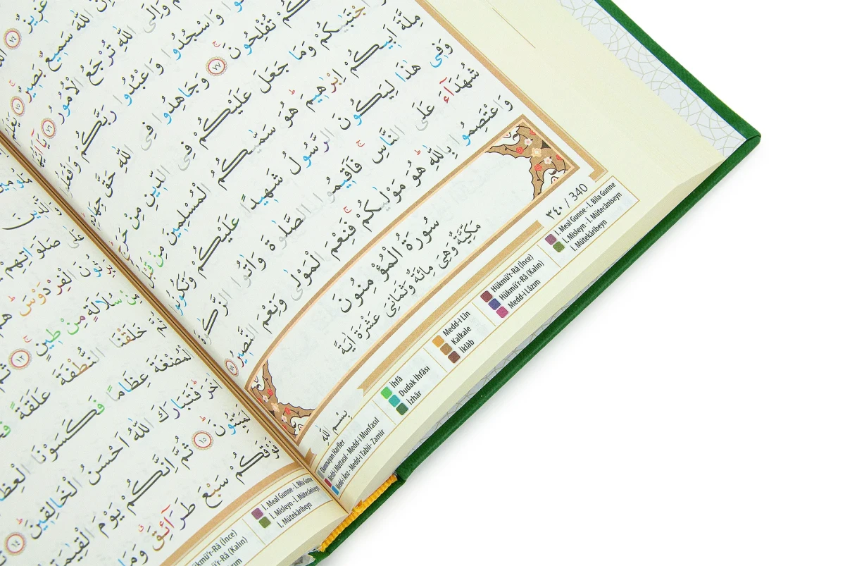 Termo Deri Ciltli Tecvidli Bilgisayar Hattı Arapça Orta Boy Kuranı Kerim - Yeşil - 4