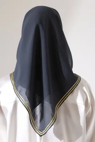 Tesettür Biyeli Bürümcük Düz Şifon Eşarp - Antrasit - 3