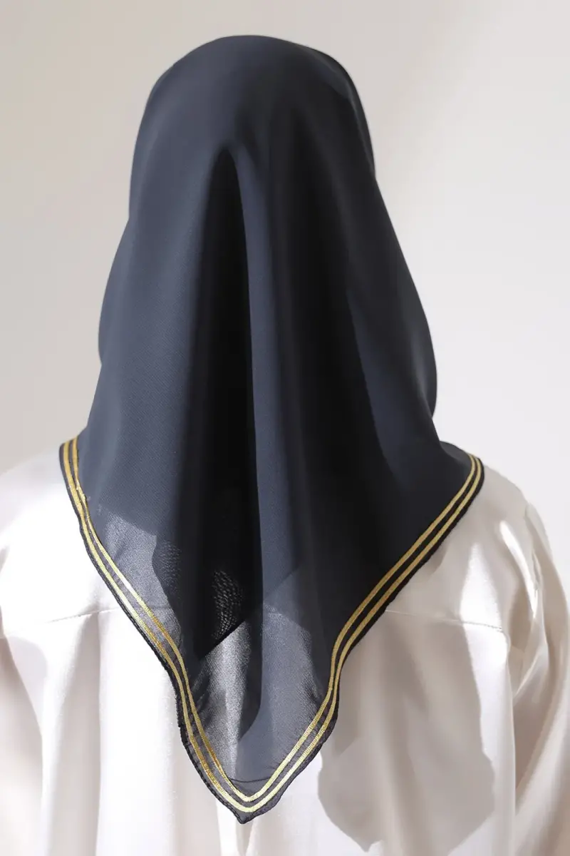 Tesettür Biyeli Bürümcük Düz Şifon Eşarp - Antrasit - 3
