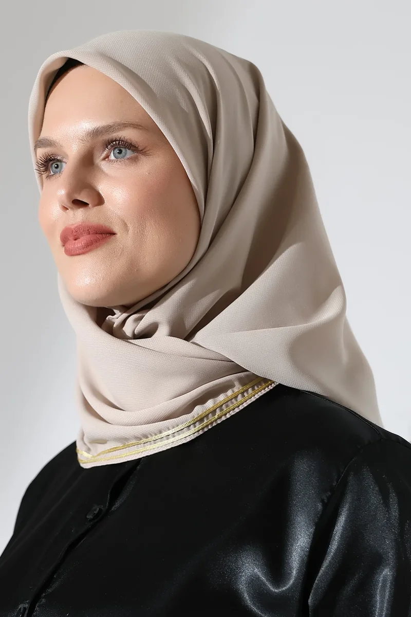 Tesettür Biyeli Bürümcük Düz Şifon Eşarp - Bej - 1