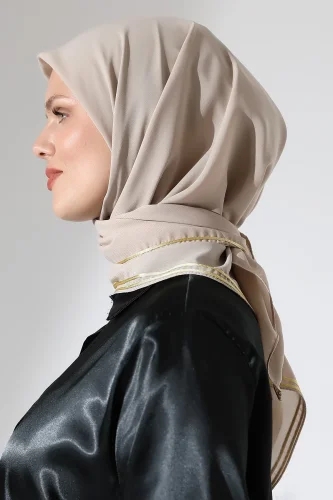Tesettür Biyeli Bürümcük Düz Şifon Eşarp - Bej - 4