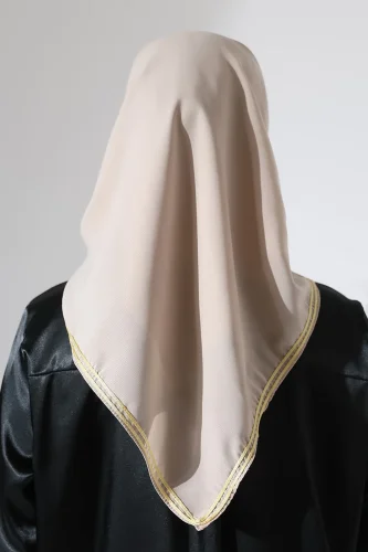 Tesettür Biyeli Bürümcük Düz Şifon Eşarp - Bej - 6