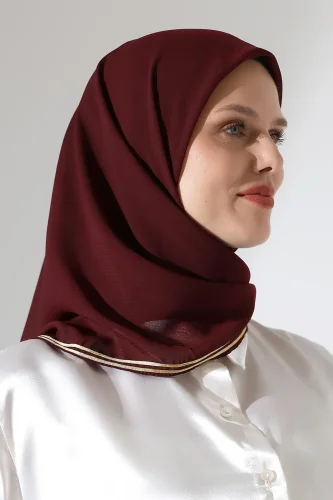 Tesettür Biyeli Bürümcük Düz Şifon Eşarp - Bordo - 2