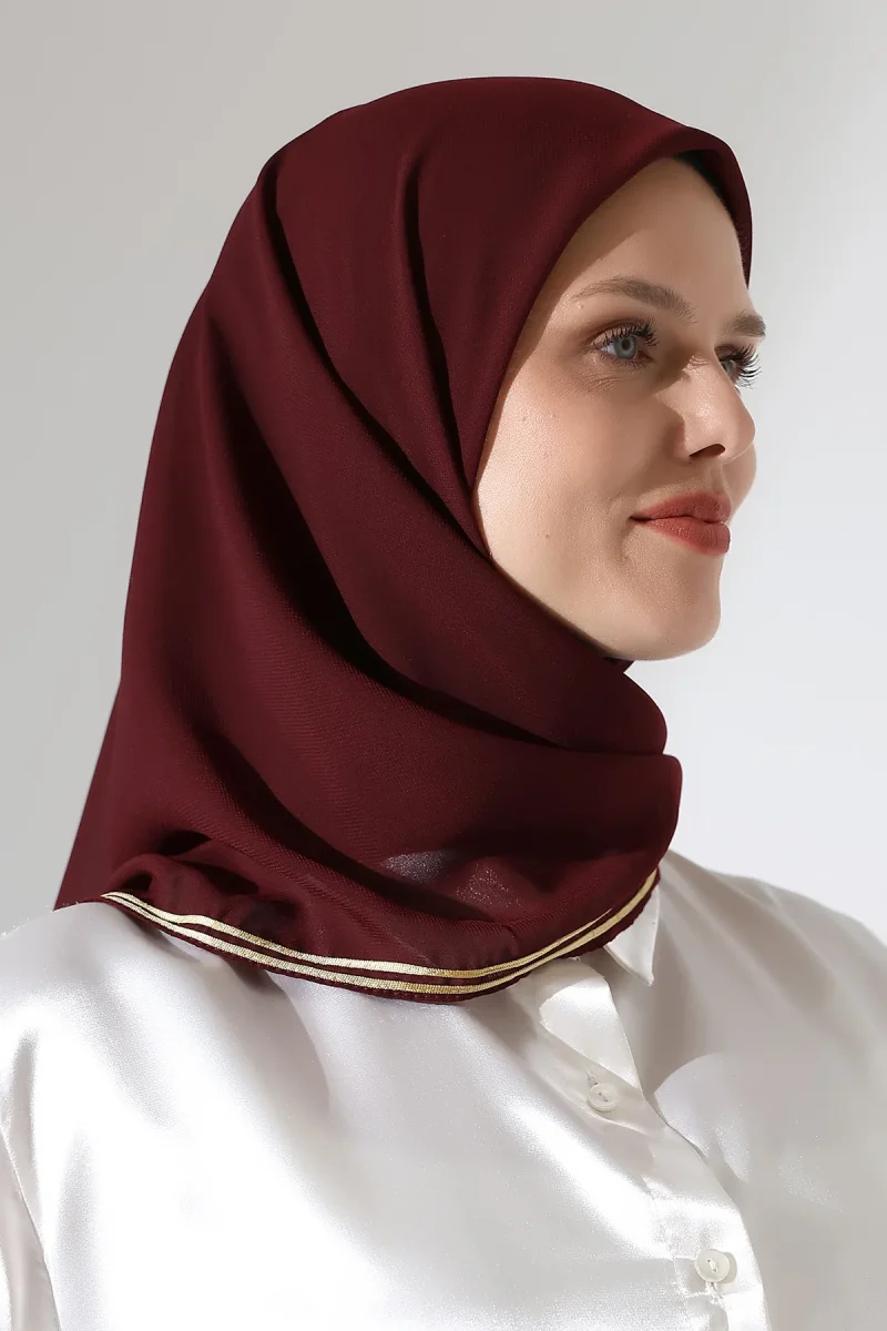 Tesettür Biyeli Bürümcük Düz Şifon Eşarp - Bordo - 2