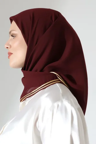 Tesettür Biyeli Bürümcük Düz Şifon Eşarp - Bordo - 3