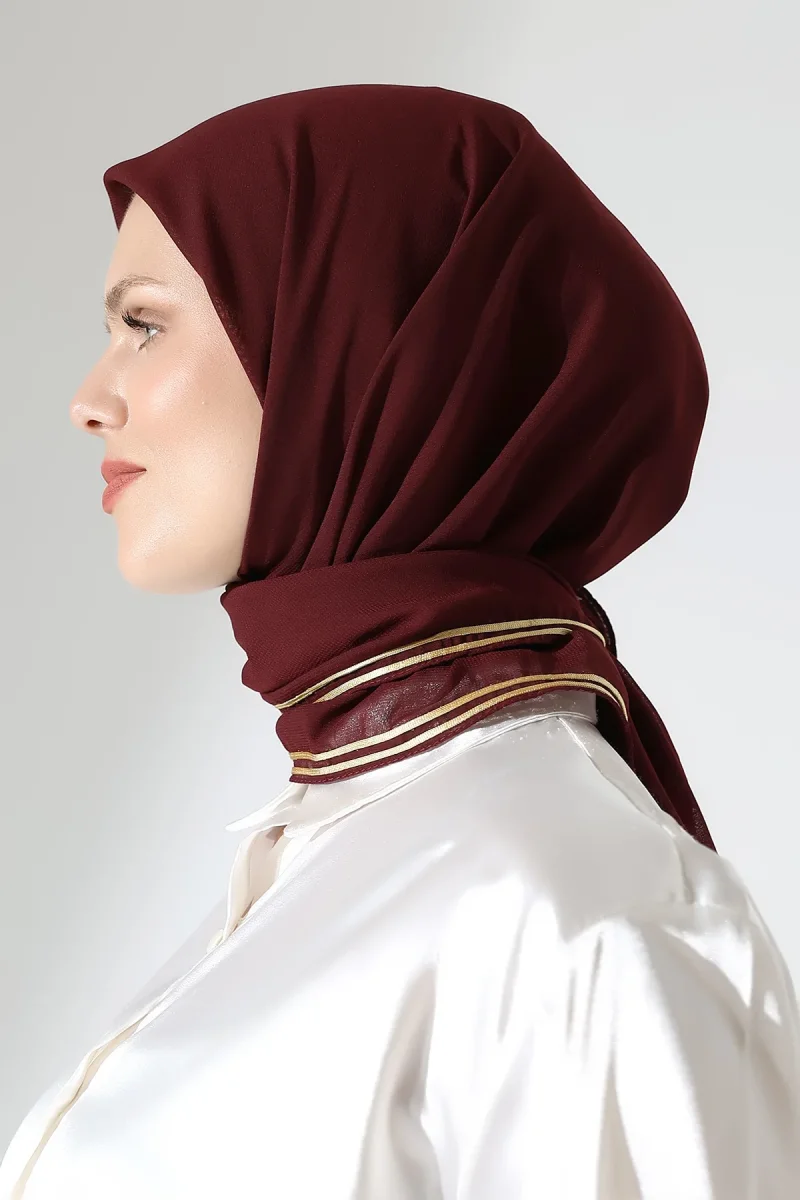 Tesettür Biyeli Bürümcük Düz Şifon Eşarp - Bordo - 5