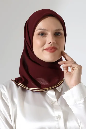 Tesettür Biyeli Bürümcük Düz Şifon Eşarp - Bordo - 6