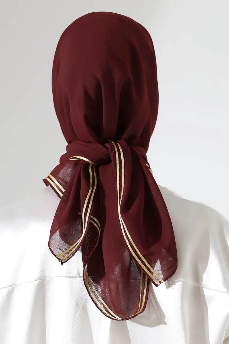 Tesettür Biyeli Bürümcük Düz Şifon Eşarp - Bordo - 8