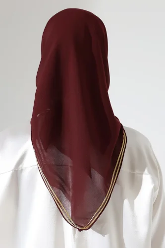 Tesettür Biyeli Bürümcük Düz Şifon Eşarp - Bordo - 9