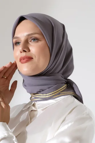 Tesettür Biyeli Bürümcük Düz Şifon Eşarp - Gri - 1
