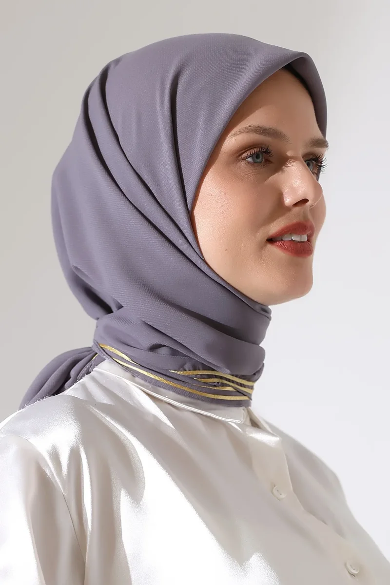 Tesettür Biyeli Bürümcük Düz Şifon Eşarp - Gri - 2