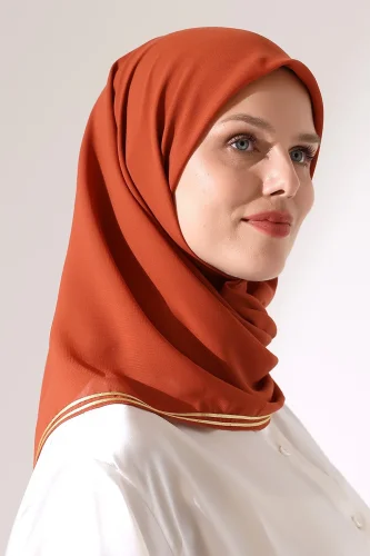 Tesettür Biyeli Bürümcük Düz Şifon Eşarp - Kiremit - 1