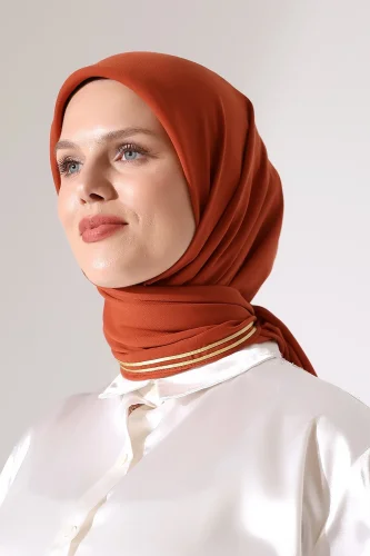 Tesettür Biyeli Bürümcük Düz Şifon Eşarp - Kiremit - 2