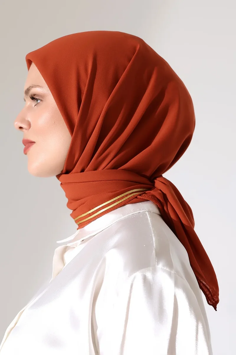 Tesettür Biyeli Bürümcük Düz Şifon Eşarp - Kiremit - 3