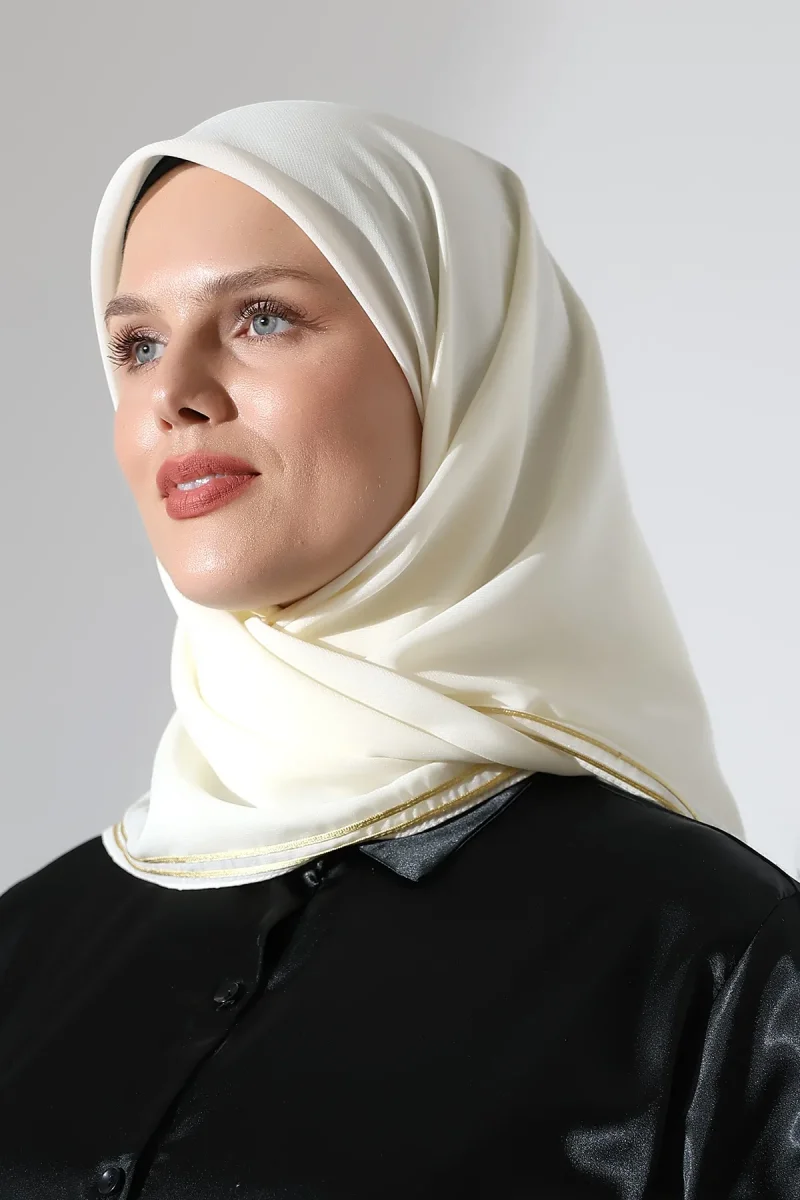 Tesettür Biyeli Bürümcük Düz Şifon Eşarp - Krem - 1