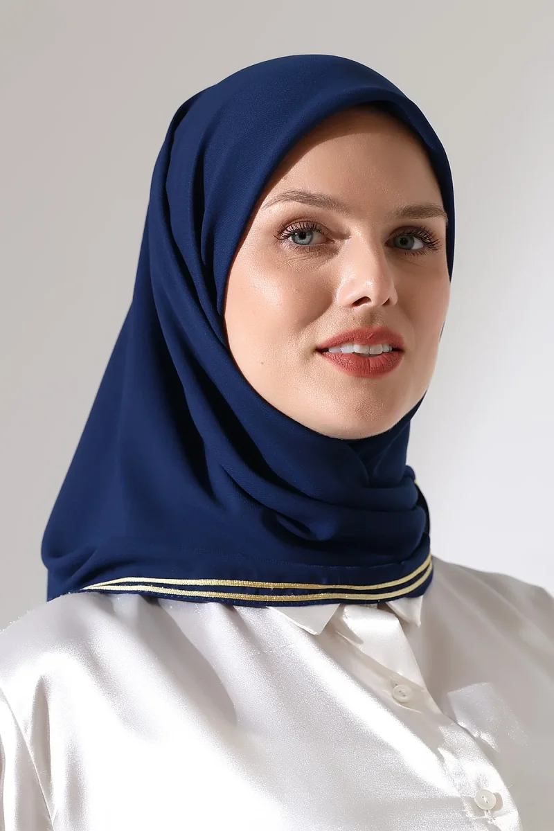 Tesettür Biyeli Bürümcük Düz Şifon Eşarp - Lacivert - 1