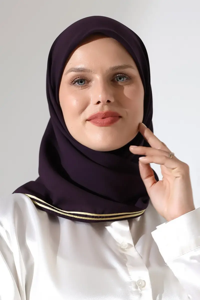 Tesettür Biyeli Bürümcük Düz Şifon Eşarp - Mürdüm - 1
